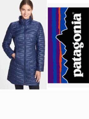Patagonia Fiona Goose Down Navy Blue Full Zip Parka Puffer Jacket Coat Small
